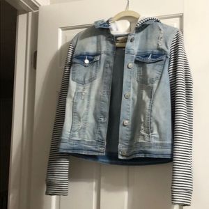 stripped arm sleeves denim jacket